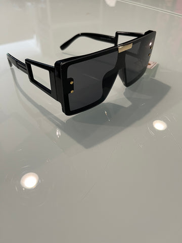Black Square Gold Bar Studded Glasses